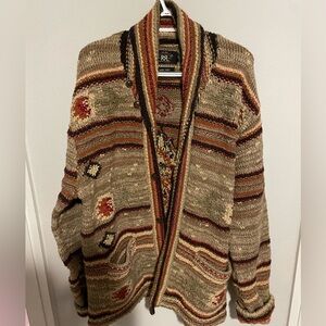Polo (Double RL) Ralph Lauren hand knit Wool Linen silk cardigan